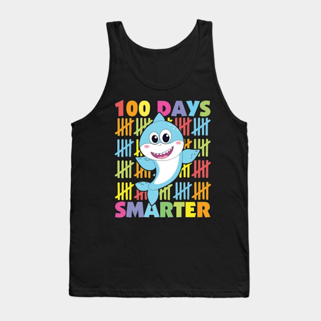 100th Day of School Teacher Cute Shark 100 Days Smarter Tank Top by larfly